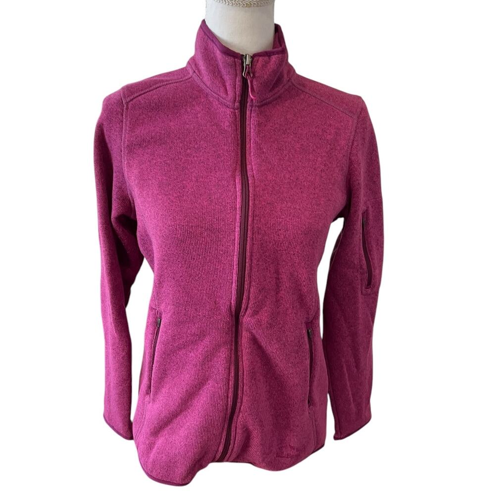 LL Bean Fleece Zippered Sweater Jacket Raspberry M